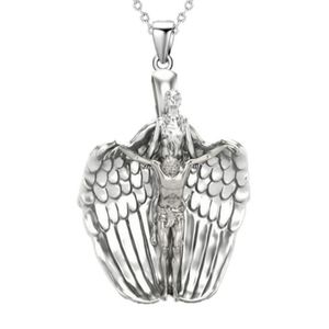 Silver titanium angel Saint winged goth necklace new